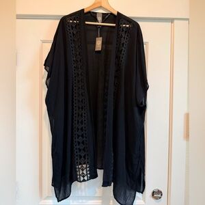 Vince Camuto Black Kimono with Lace Accents